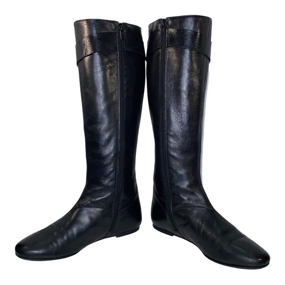 Vintage 1990s Barneys New York Black Leather Riding Boot Flat Sole D Rings sz 38 - Picture 6 of 13